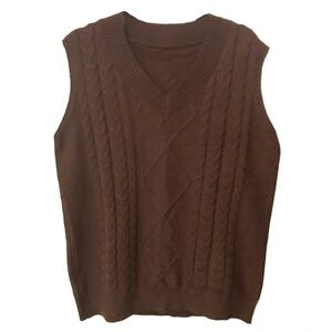 MEN'S BROWN CABLE KNIT VEST SIZE L